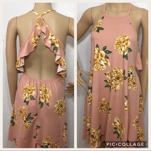 Backless Floral Crisscross Ruffle Dress